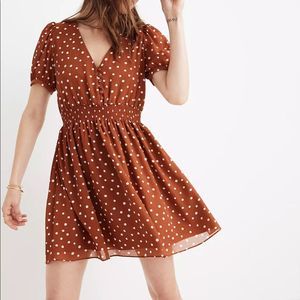 Madewell smock waist polka dot mini dress RUST